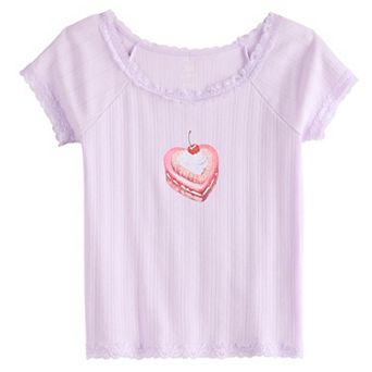 Girls 6-20 SO® Lace Trim Graphic Baby Tee in Regular & Plus Size