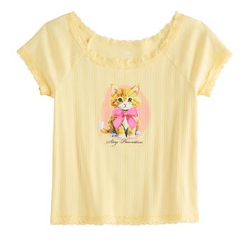 Girls 6-20 SO® Lace Trim Graphic Baby Tee in Regular & Plus Size