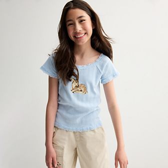Girls 6-20 SO® Lace Trim Graphic Baby Tee in Regular & Plus Size
