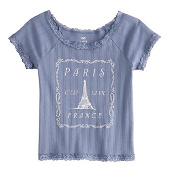 Girls 6-20 SO® Lace Trim Graphic Baby Tee in Regular & Plus Size