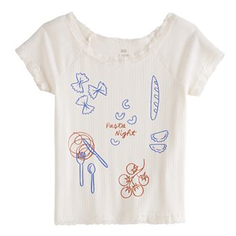 Girls 6-20 SO® Lace Trim Graphic Baby Tee in Regular & Plus Size