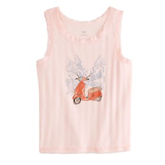 Girls 6-20 SO® Pointelle Lace Trim Graphic Tank Top in Regular & Plus Size