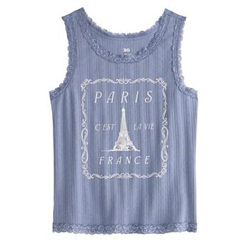 Girls 6-20 SO® Pointelle Lace Trim Graphic Tank Top in Regular & Plus Size