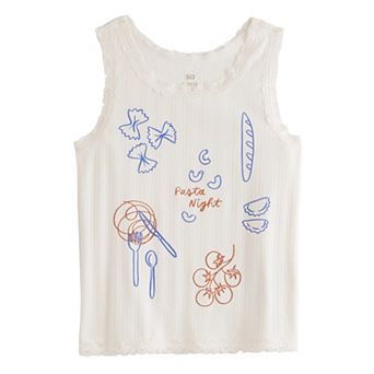 Girls 6-20 SO® Pointelle Lace Trim Graphic Tank Top in Regular & Plus Size