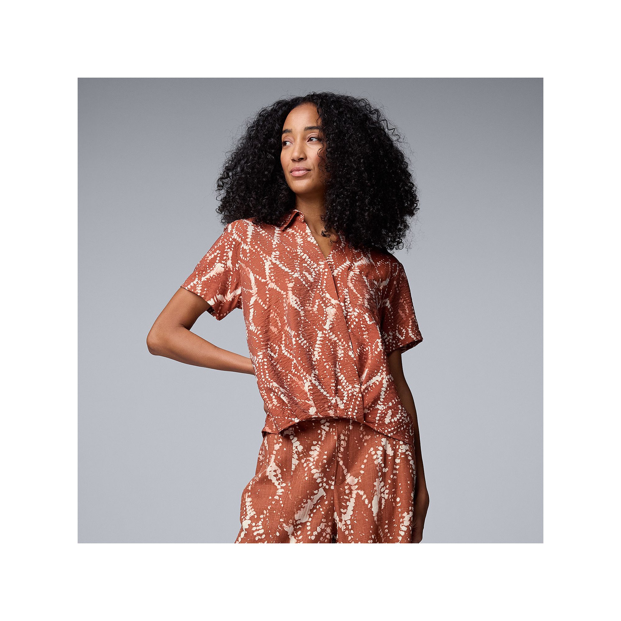 Womens Simply Vera Vera Wang Drapey Surplice Top, Size: XS, Brown Diamond 