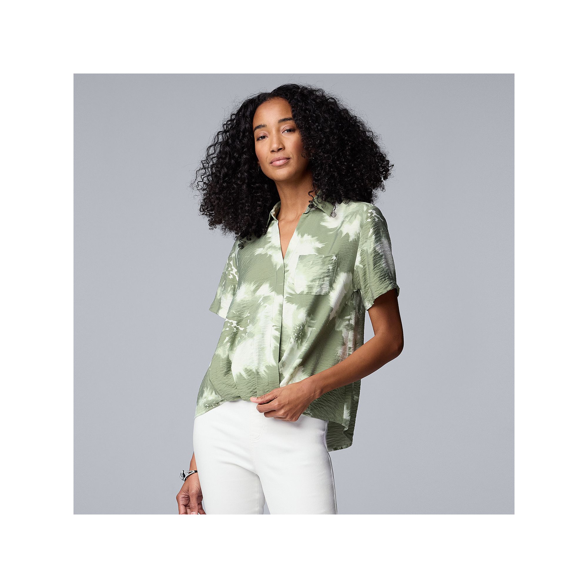Womens Simply Vera Vera Wang Drapey Surplice Top, Size: XS, Green Dye Burs