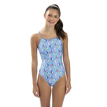 Juniors' Dolfin Uglies Fin Floats Print V-2 Racerback Competitive One-Piece Swimsuit