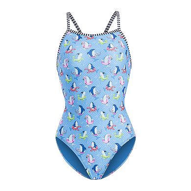 Women's Dolfin Uglies Fin Floats Print V-2 Racerback Competitive One-Piece Swimsuit