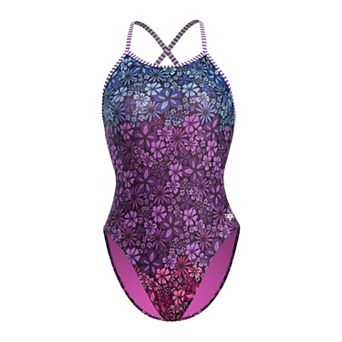 Juniors' Dolfin Uglies Retroflora Print Diver-Back Competitive One-Piece Swimsuit