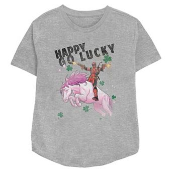 Women's Marvel Deadpool Happy Go Lucky Relaxed Fit Graphic Tee