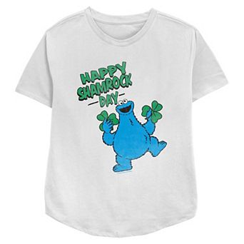 Women's PBS Kids Sesame Street Cookie Monster Happy Shamrock Day Relaxed Fit Graphic Tee