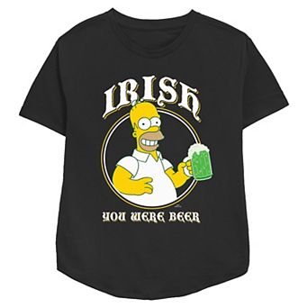 Women's The Simpsons Homer Simpson Irish You Were Beer Relaxed Fit Graphic Tee