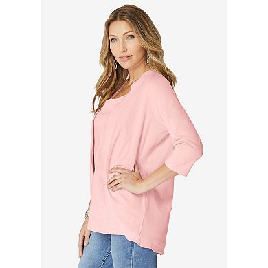 Roaman's Women's Plus Size Scalloped Cardigan And Tank Set