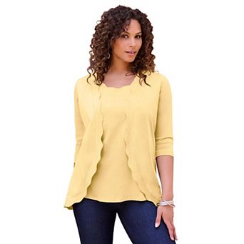 Roaman's Women's Plus Size Scalloped Cardigan And Tank Set