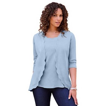 Roaman's Women's Plus Size Scalloped Cardigan And Tank Set