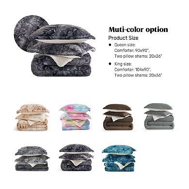 Unikome Fluffy Comforter Set Winter Warm Faux Fur Bedding Set, Luxury Plush Fuzzy Bed Set 3 Pieces