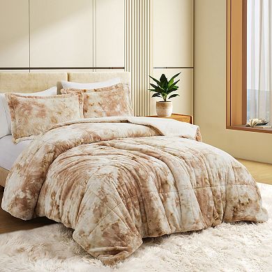 Unikome Fluffy Comforter Set Winter Warm Faux Fur Bedding Set, Luxury Plush Fuzzy Bed Set 3 Pieces