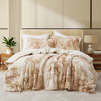 Unikome Fluffy Comforter Set Winter Warm Faux Fur Bedding Set, Luxury Plush Fuzzy Bed Set 3 pc