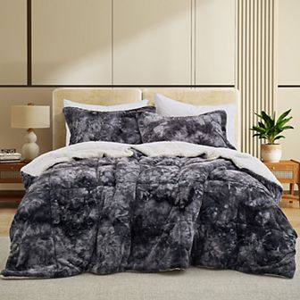 Unikome Fluffy Comforter Set Winter Warm Faux Fur Bedding Set, Luxury Plush Fuzzy Bed Set 3 pc