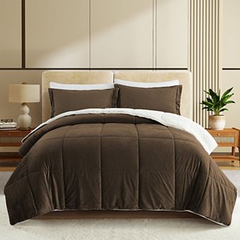 Unikome Fluffy Comforter Set Winter Warm Faux Fur Bedding Set, Luxury Plush Fuzzy Bed Set 3 pc