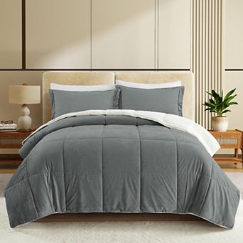 Unikome Fluffy Comforter Set Winter Warm Faux Fur Bedding Set, Luxury Plush Fuzzy Bed Set 3 pc