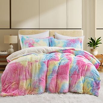 Unikome Fluffy Comforter Set Winter Warm Faux Fur Bedding Set, Luxury Plush Fuzzy Bed Set 3 pc