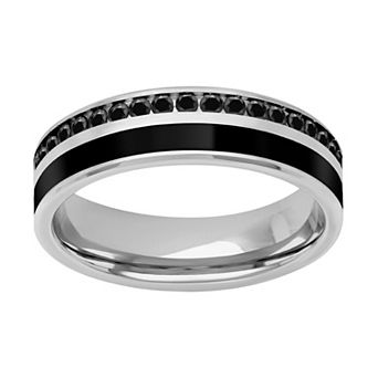 Men's Sterling Silver Black Sapphire & Black Ceramic Band