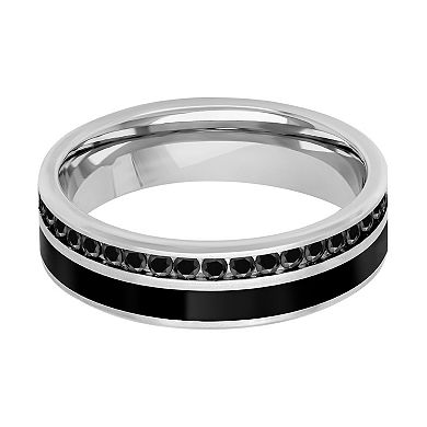 Men's Sterling Silver Black Sapphire & Black Ceramic Band