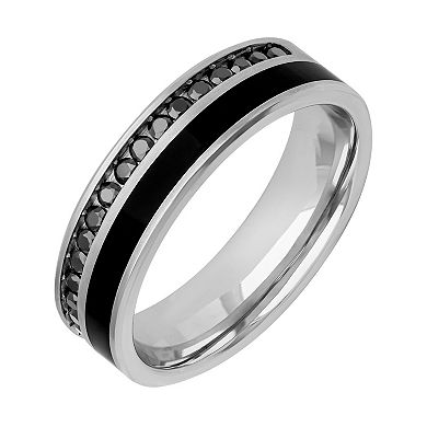 Men's Sterling Silver Black Sapphire & Black Ceramic Band