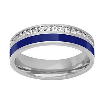 Men's Sterling Silver Lab-Created White Sapphire & Blue Ceramic Band