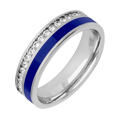 Men's Sterling Silver Lab-Created White Sapphire & Blue Ceramic Band