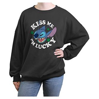Disney's Lilo & Stitch Kiss Me I'm Lucky Juniors' Oversized Graphic Pullover
