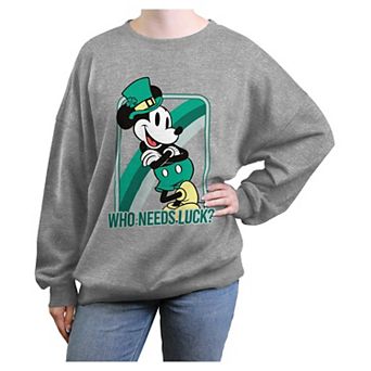 Disney's Mickey Mouse Who Needs Luck Juniors' Oversized Graphic Pullover