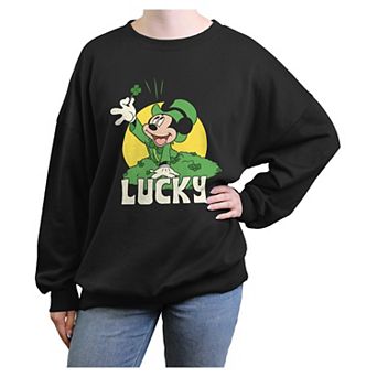 Disney's Mickey Mouse Lucky Shamrock Juniors' Oversized Graphic Pullover
