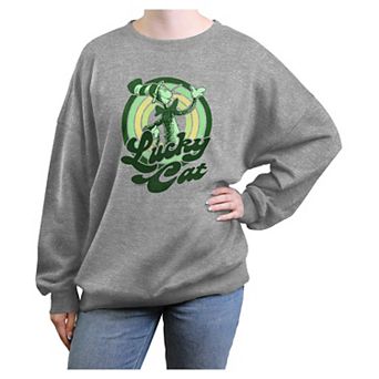 Juniors' Dr. Seuss The Cat In The Hat Lucky Cat Oversized Graphic Pullover