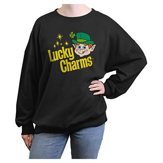 Juniors' Lucky Charms Vintage Logo Oversized Graphic Pullover