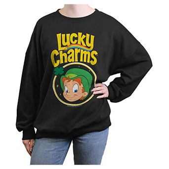 Juniors' Lucky Charms Leprechaun Stamp Oversized Graphic Pullover