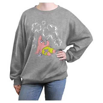 Juniors' Nickelodeon SpongeBob SquarePants Patrick Shamrock Bubbles Oversized Graphic Pullover