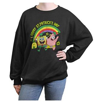Juniors' Nickelodeon SpongeBob SquarePants And Patrick Happy Saint Patrick's Day Oversized Graphic Pullover