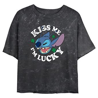 Disney's Lilo & Stitch Kiss Me I'm Lucky Juniors' Cropped Graphic Tee