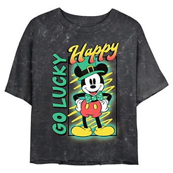 Disney's Mickey Mouse Happy Go Lucky Juniors' Cropped Graphic Tee