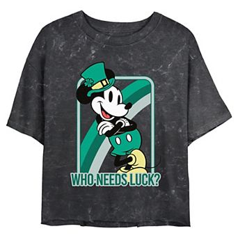 Disney's Mickey Mouse Who Needs Luck Juniors' Cropped Graphic Tee