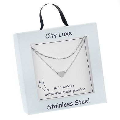City Luxe Waterproof Stainless Steel Heart Anklet