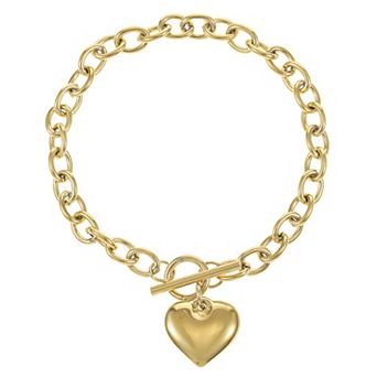 City Luxe Stainless Steel Toggle Heart Bracelet