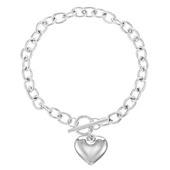 City Luxe Stainless Steel Toggle Heart Bracelet