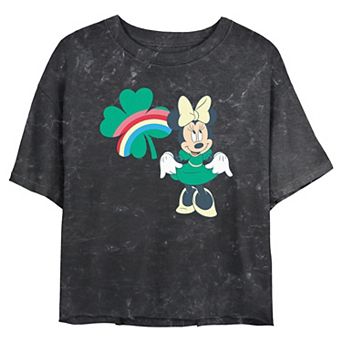 Disney's Minnie Mouse Rainbow Print Shamrock Juniors' Cropped Graphic Tee