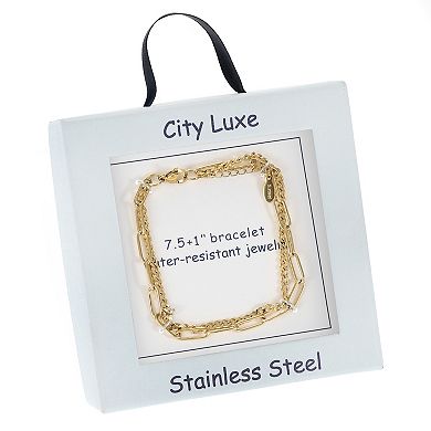 City Luxe Waterproof Gold Tone Duo Chain Bracelet