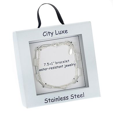 City Luxe Waterproof Silver Tone Duo Chain Bracelet