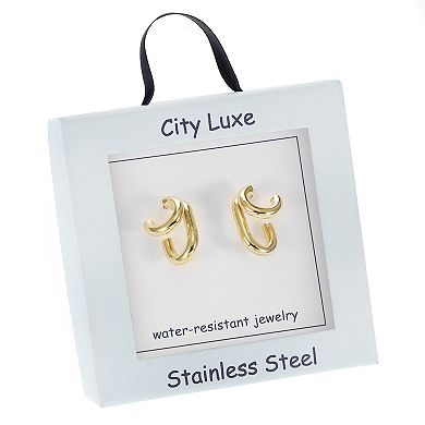 City Luxe Waterproof Gold Tone Half Hoop Mix Earrings
