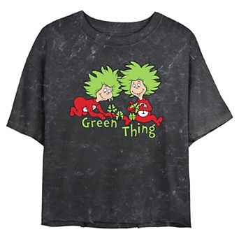 Juniors' Dr. Seuss Thing 1 And Thing 2 Green Thing Cropped Graphic Tee
